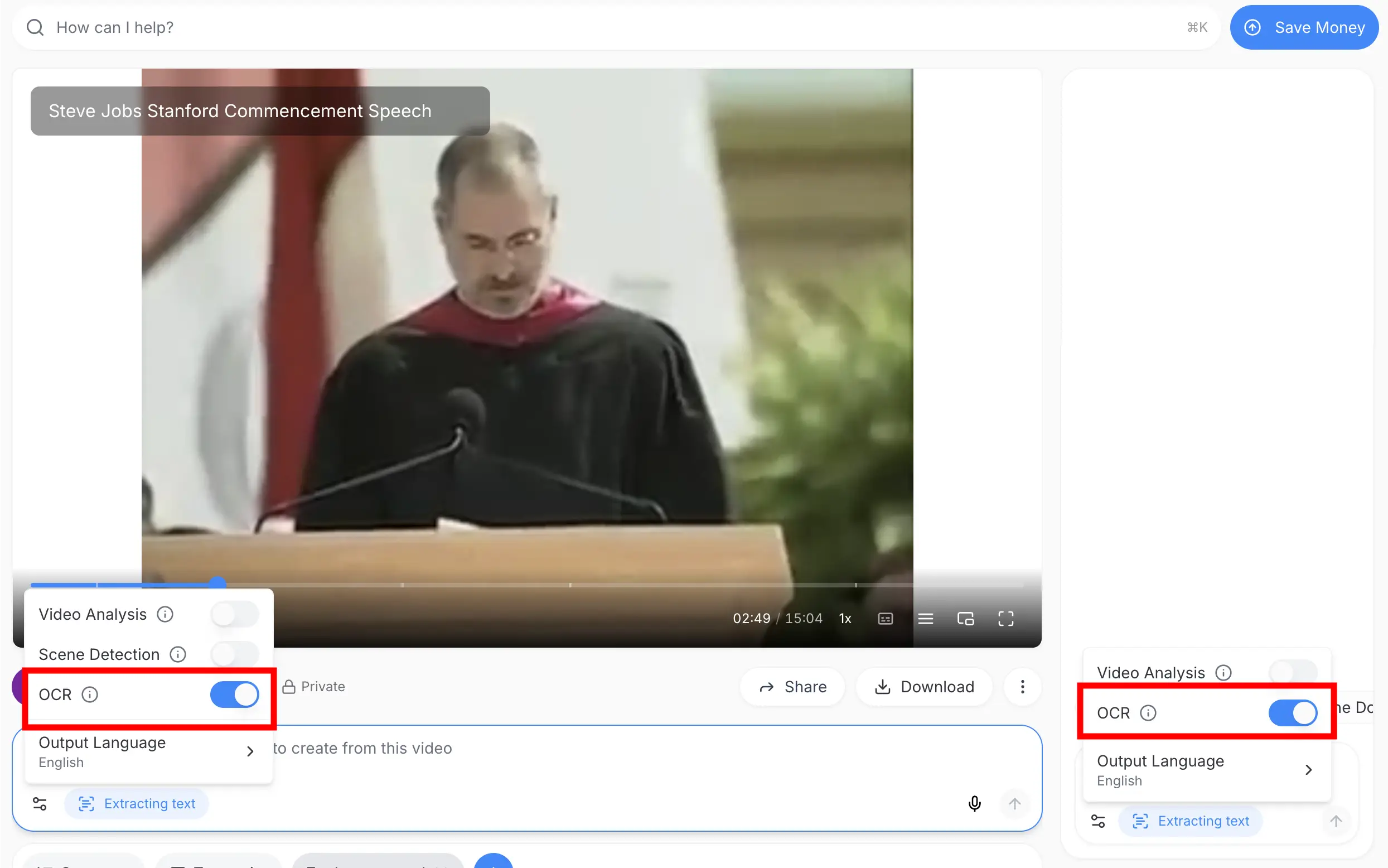 Enable Video OCR option in ScreenApp